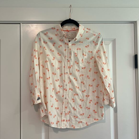 Anthropologie Postage Stamp Womens‎ Button Down White Orange Bikes Size 4 - Picture 1 of 9